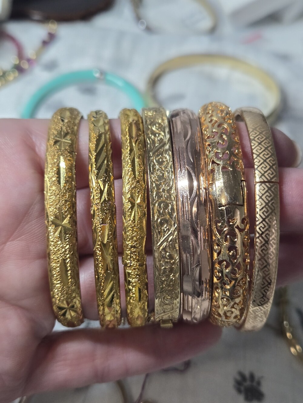 Gold And Rose Tone Hinged Bangles